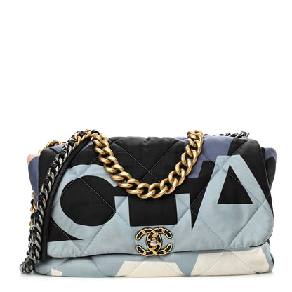 Chanel Silk Maxi Scarf Chanel 19 Flap Black Blue White 1 of 13