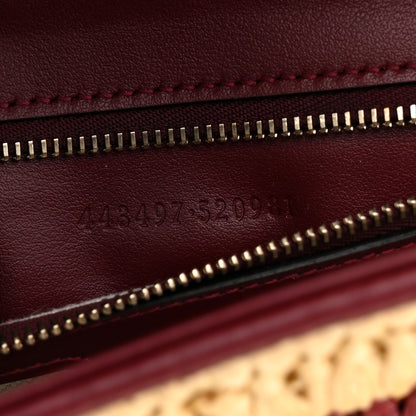 Gucci Calfskin Raffia Woven Striped Small GG Marmont Shoulder Bag Natural Burgundy 7 of 10