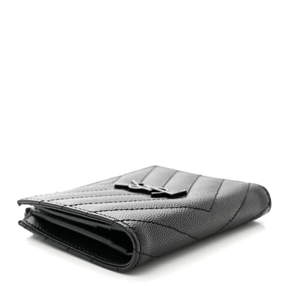 Saint Laurent Grain De Poudre Matelasse Chevron Monogram Zipped Card Case Black 4 of 9