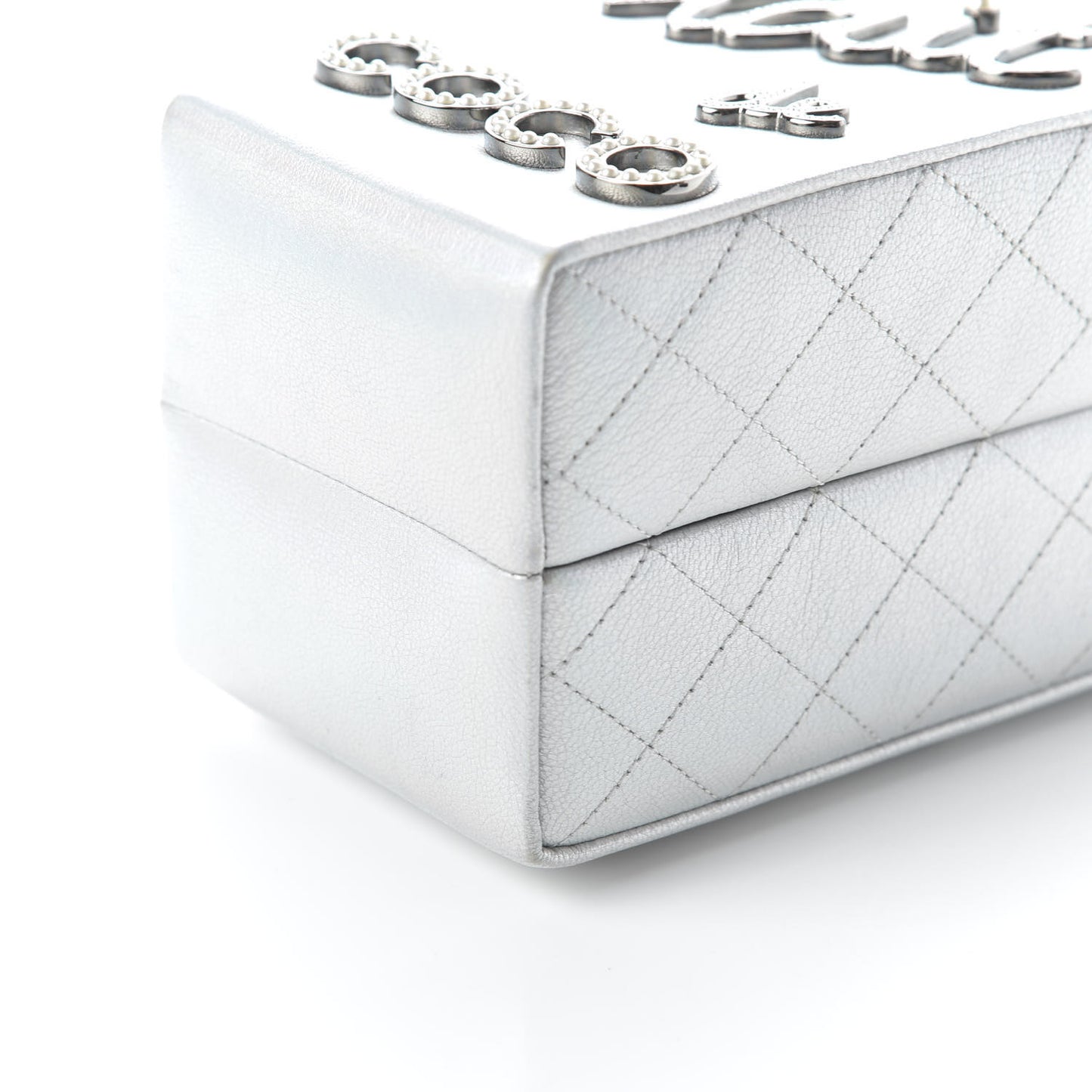 Metallic Goatskin Lait de Coco Milk Carton Bag Silver