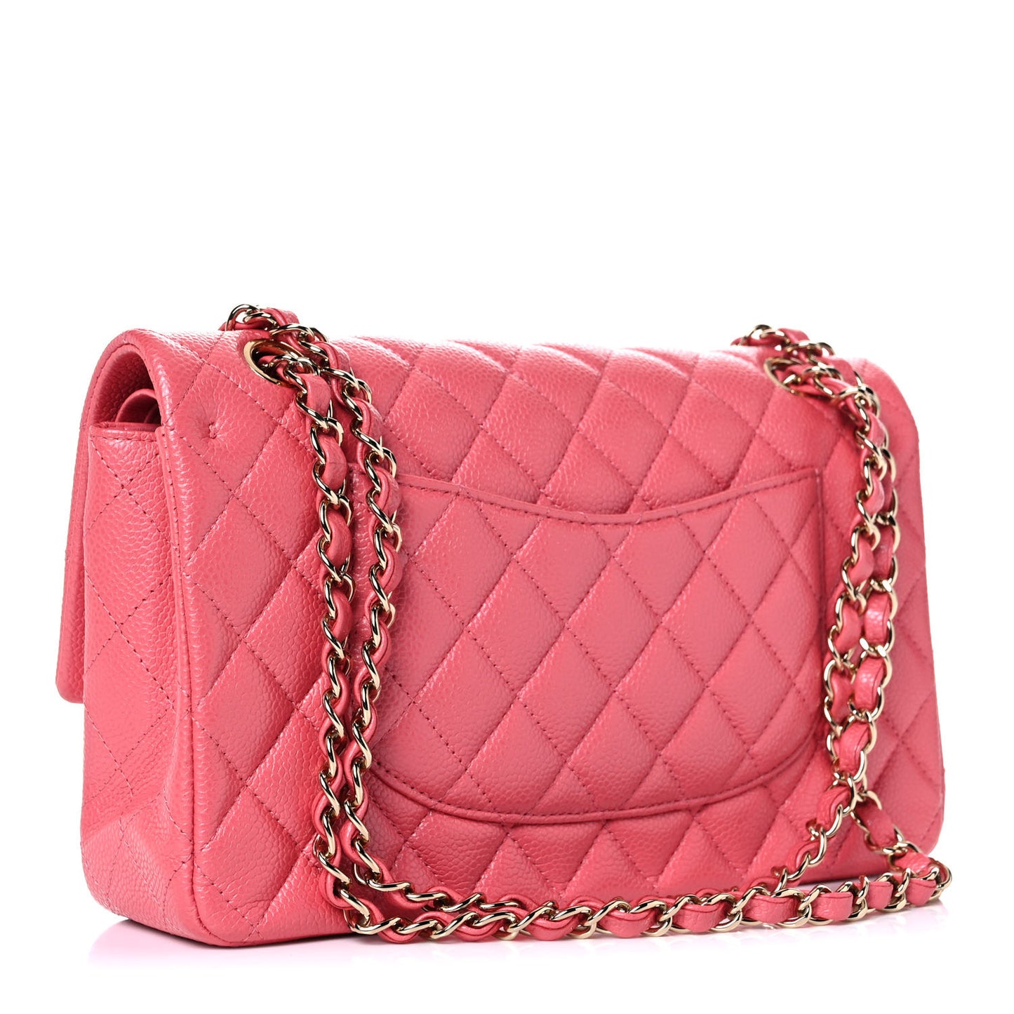 Metallic Caviar Quilted Medium Double Flap Pink