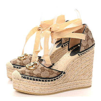 Gucci Monogram Matelasse GG Marmont Ankle Wrap Platform 35/120mm Espadrille Wedges 37.5 Beige Ebony Black Sand Storm 4 of 9