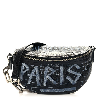Balenciaga Agneau Arena Graffiti All Over XXS Souvenir Belt Bag Black White 1 of 10