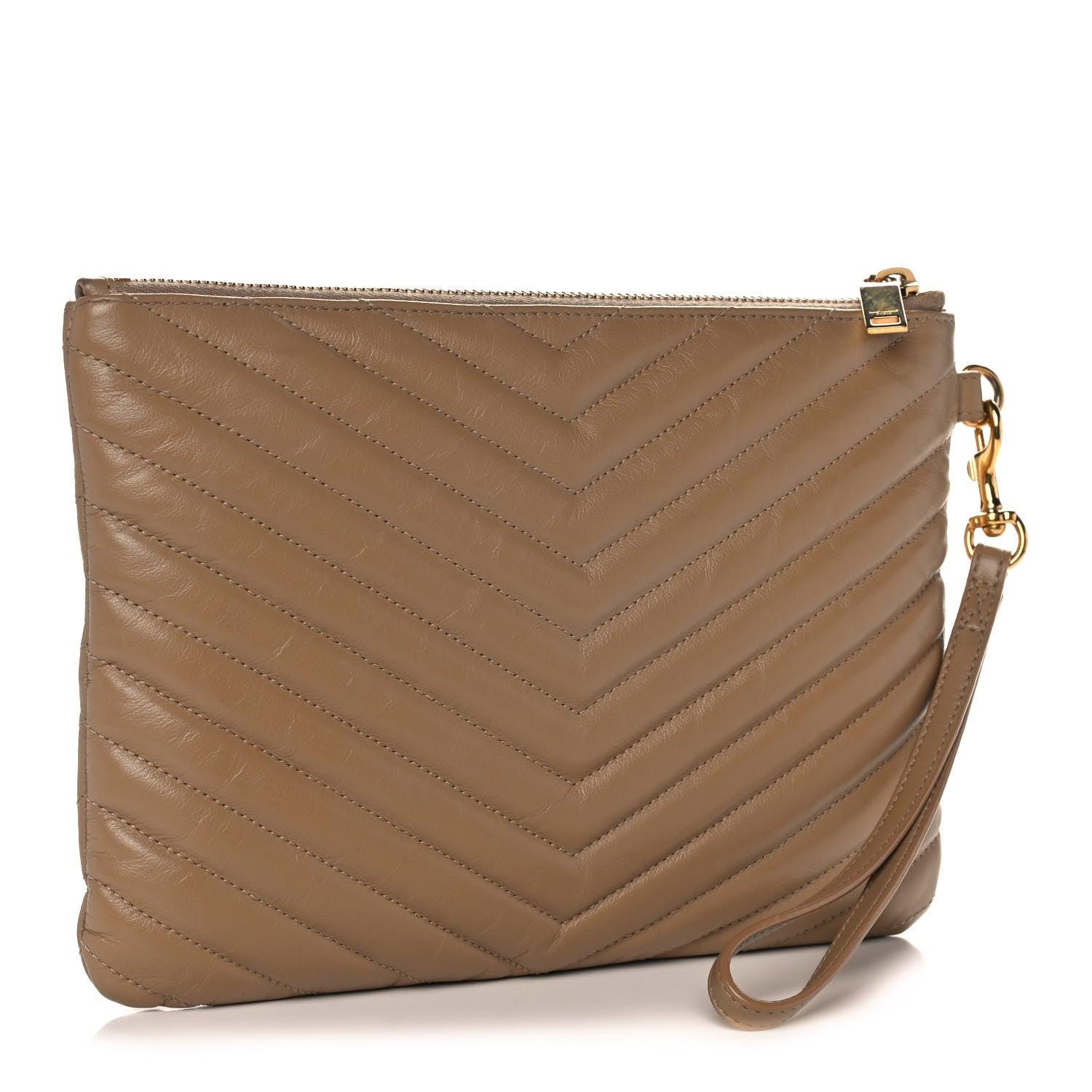 Saint Laurent Calfskin Matelasse Chevron Monogram Zip A4 Pouch Cork 4 of 12