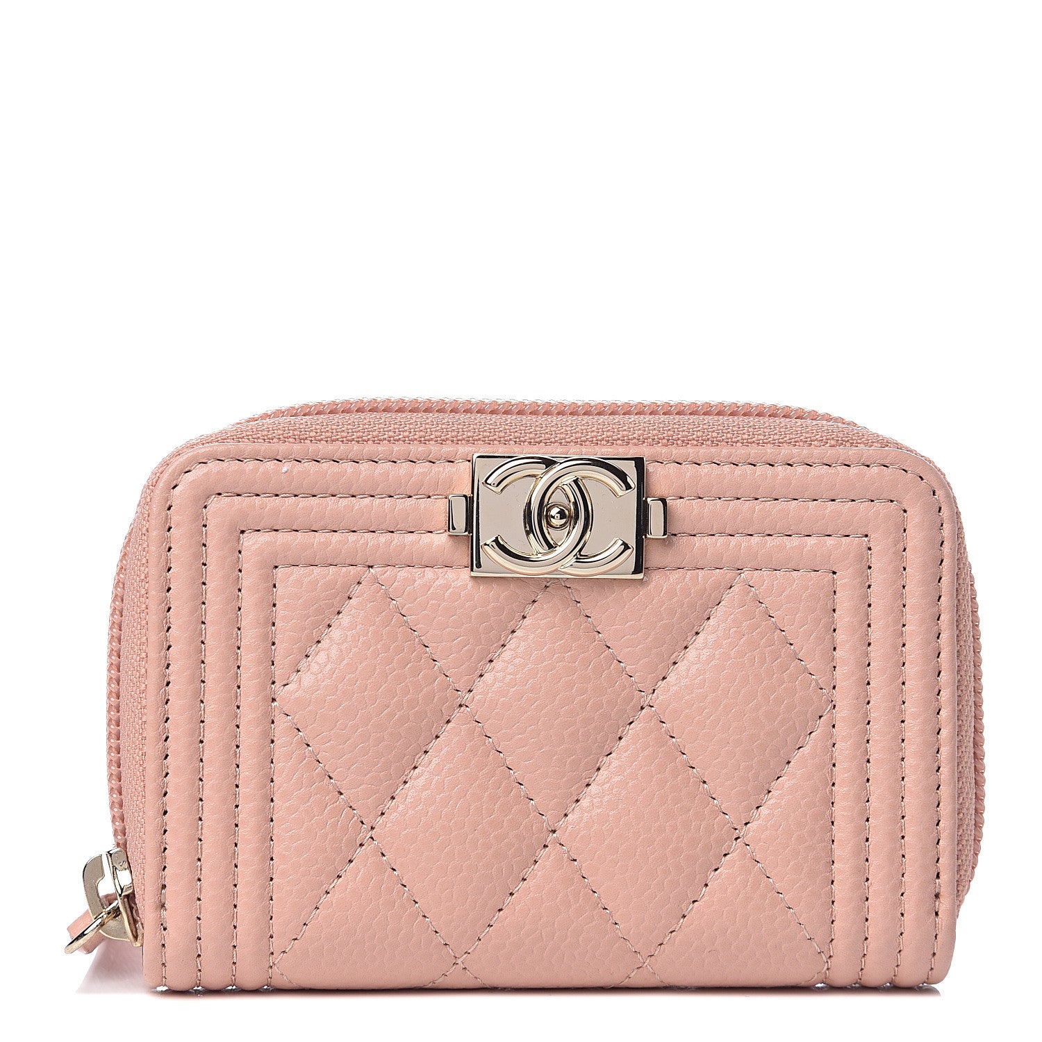 Chanel Caviar Quilted Boy Zip Around Coin Purse Wallet Light Pink 1 of 6