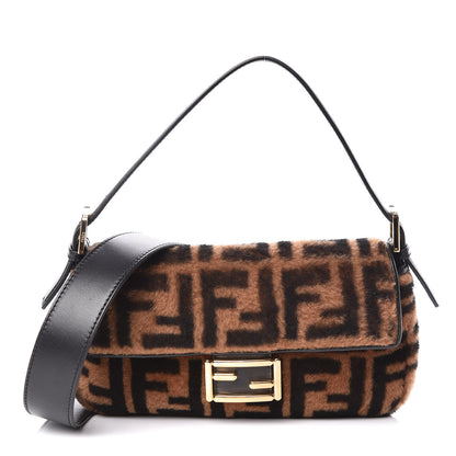 Fendi Shearling Vitello Dolce Macro FF 1974 Baguette Tobacco Black 1 of 10