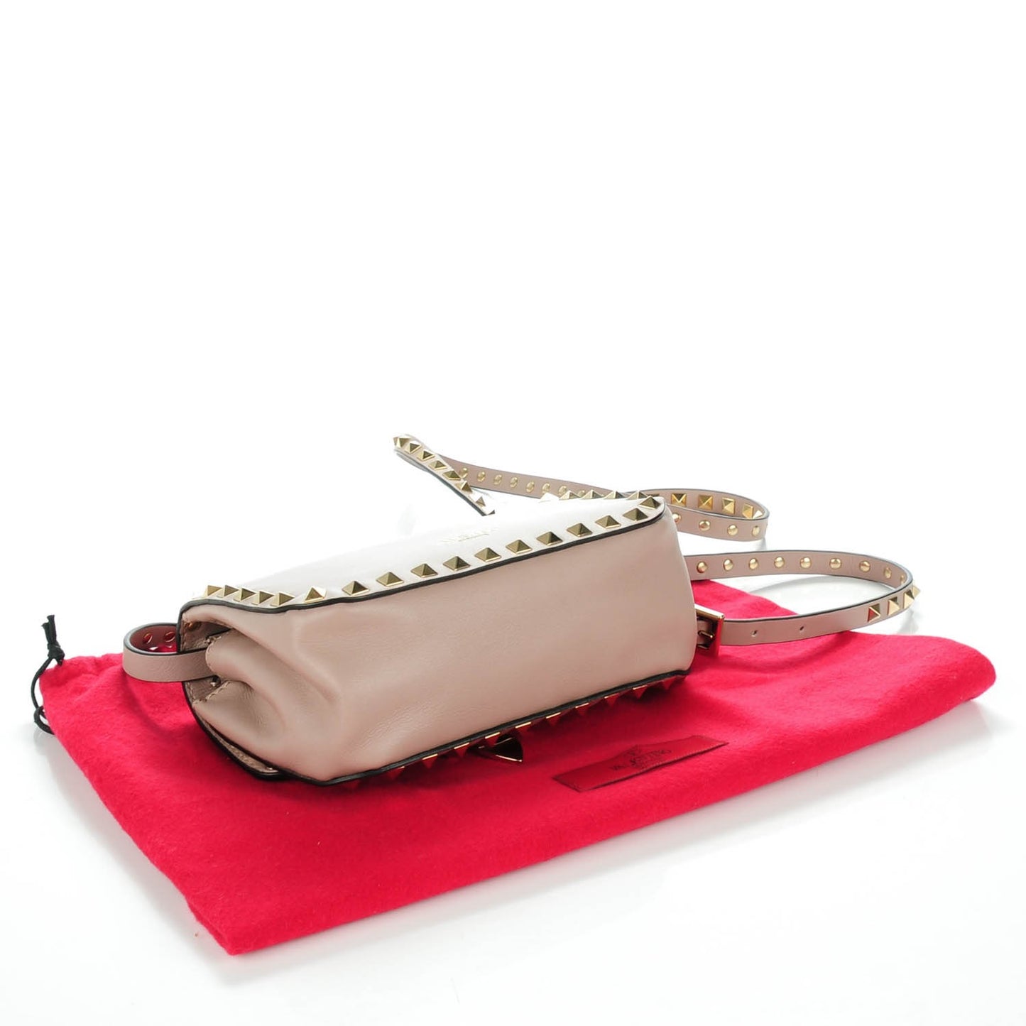Vitello Mini Rockstud Flap Saddle Crossbody Bag Poudre