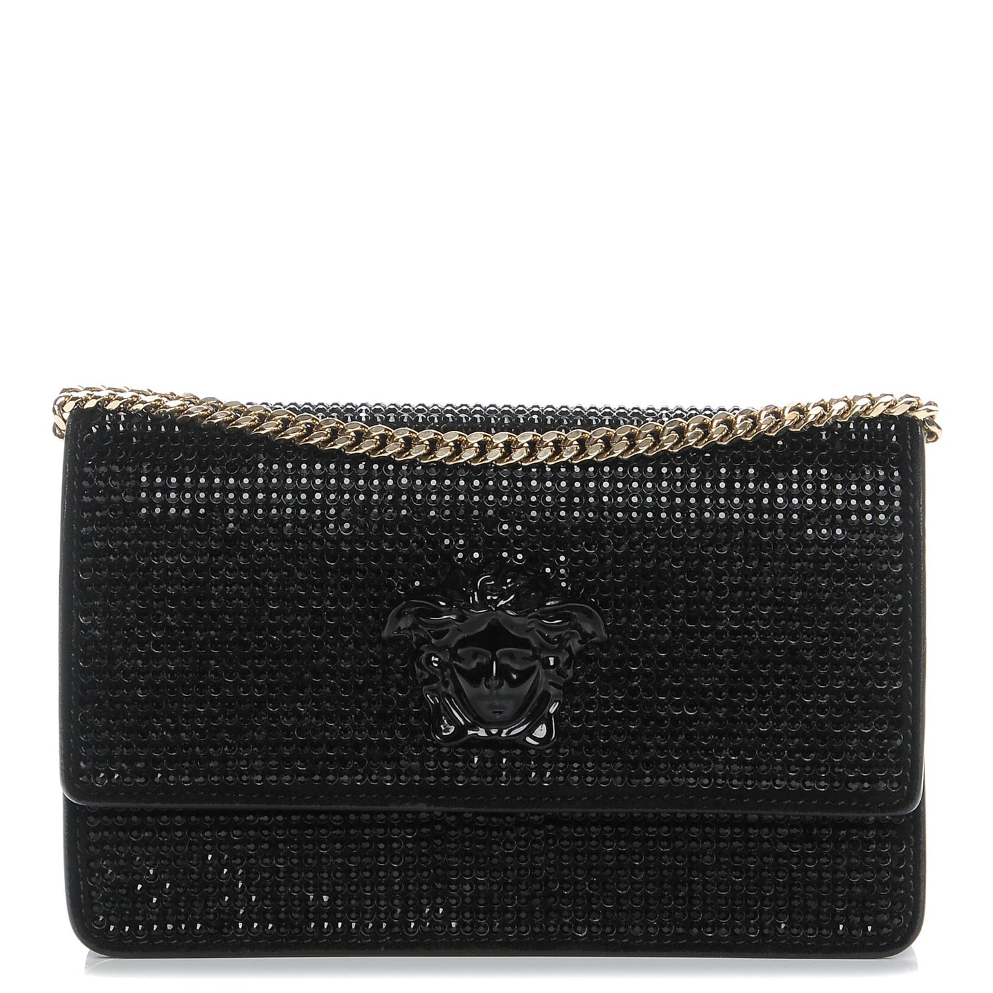 Calfskin Palazzo Crystal Chain Evening Bag Black