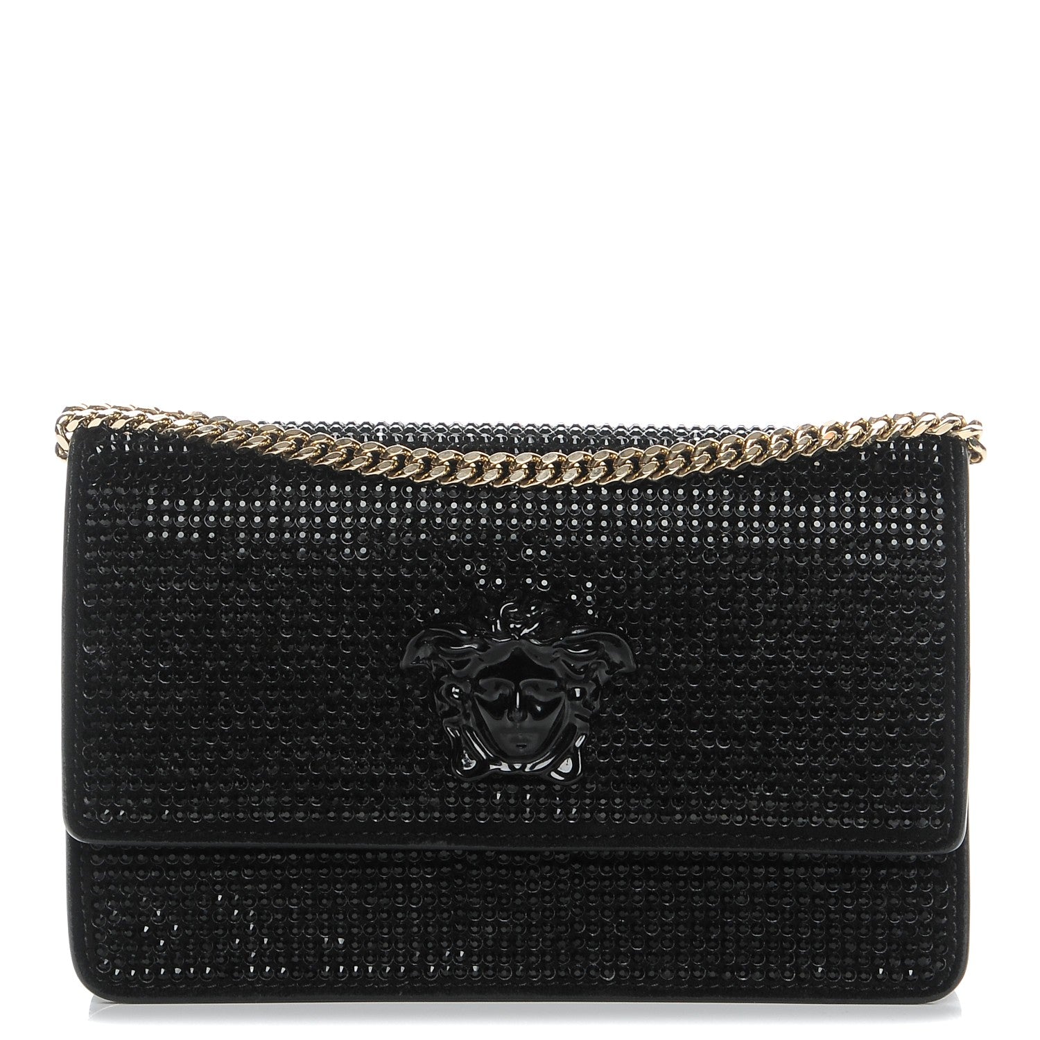 Versace Calfskin Palazzo Crystal Chain Evening Bag Black 1 of 6
