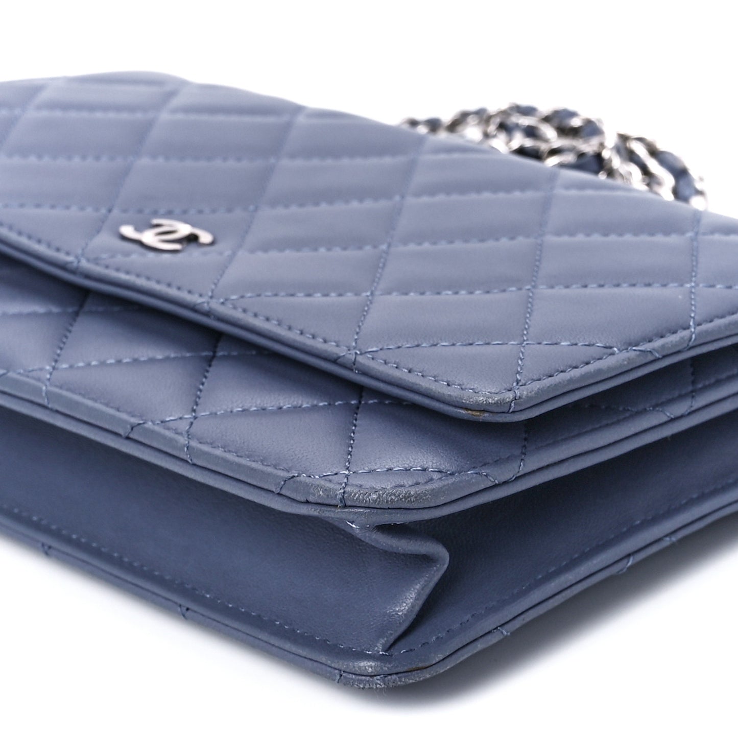 Lambskin Quilted Wallet On Chain WOC Blue