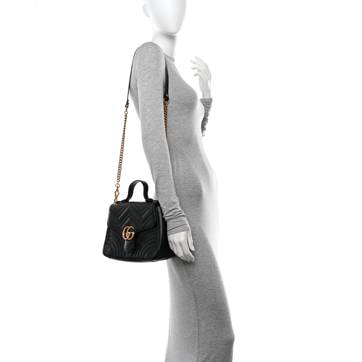 Calfskin Matelasse Small GG Marmont Top Handle Shoulder Bag Black