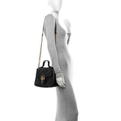 Gucci Calfskin Matelasse Small GG Marmont Top Handle Shoulder Bag Black 2 of 15