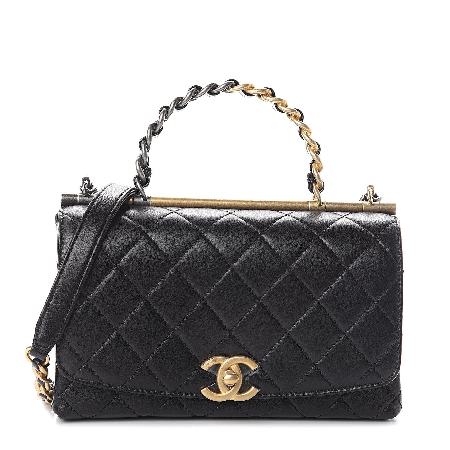 Lambskin Quilted La Parisienne Top Handle Flap Black