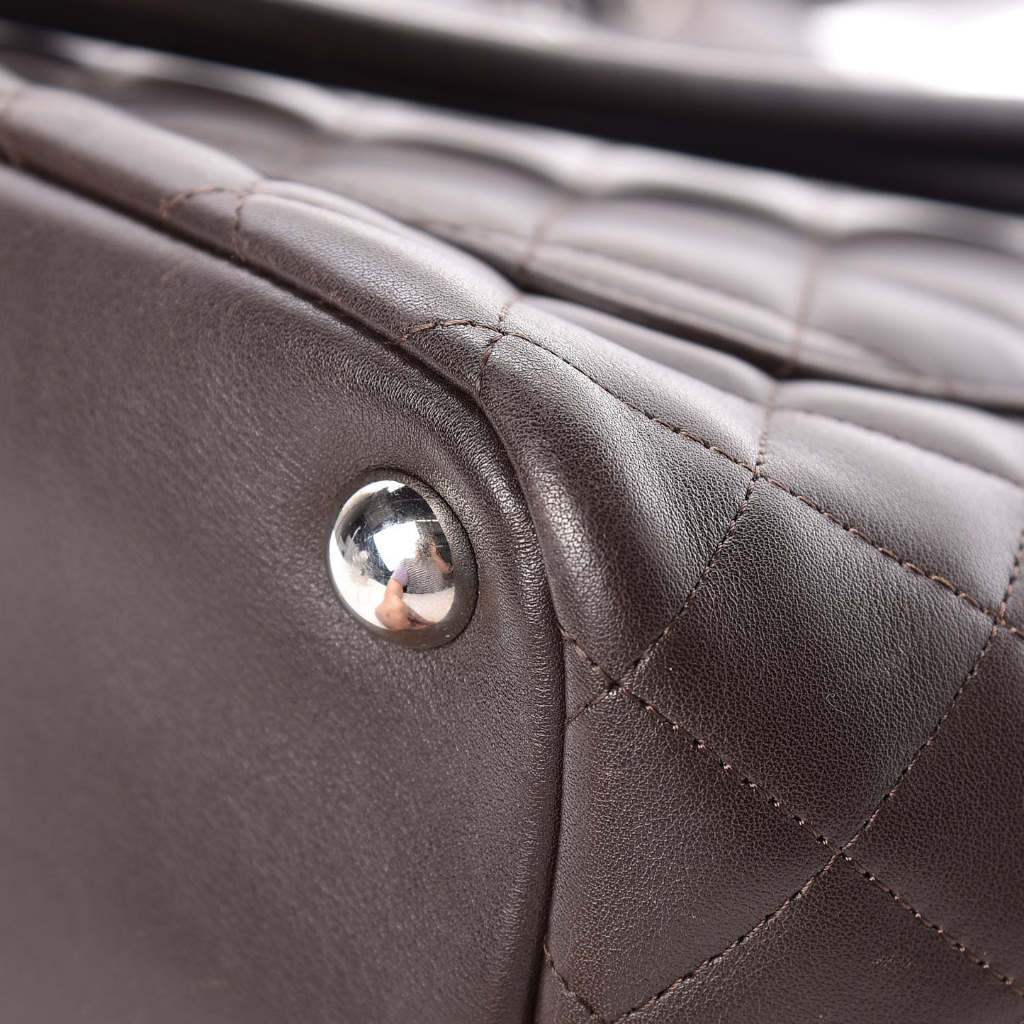 Calfskin Quilted Large Cambon Tote Brown