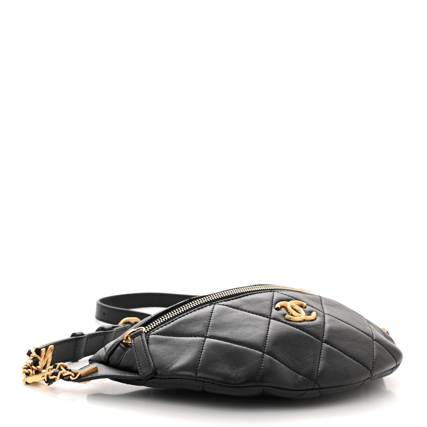 Lambskin Enamel Quilted Waist Bag Black