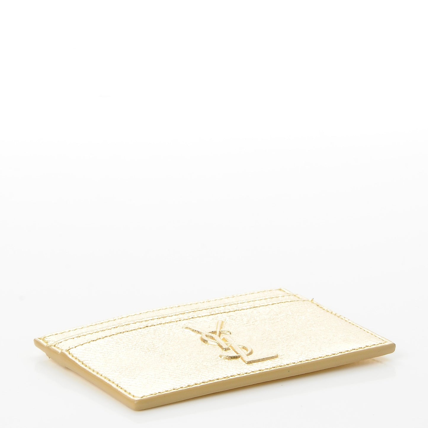 Metallic Calfskin Monogram Credit Card Case Gold