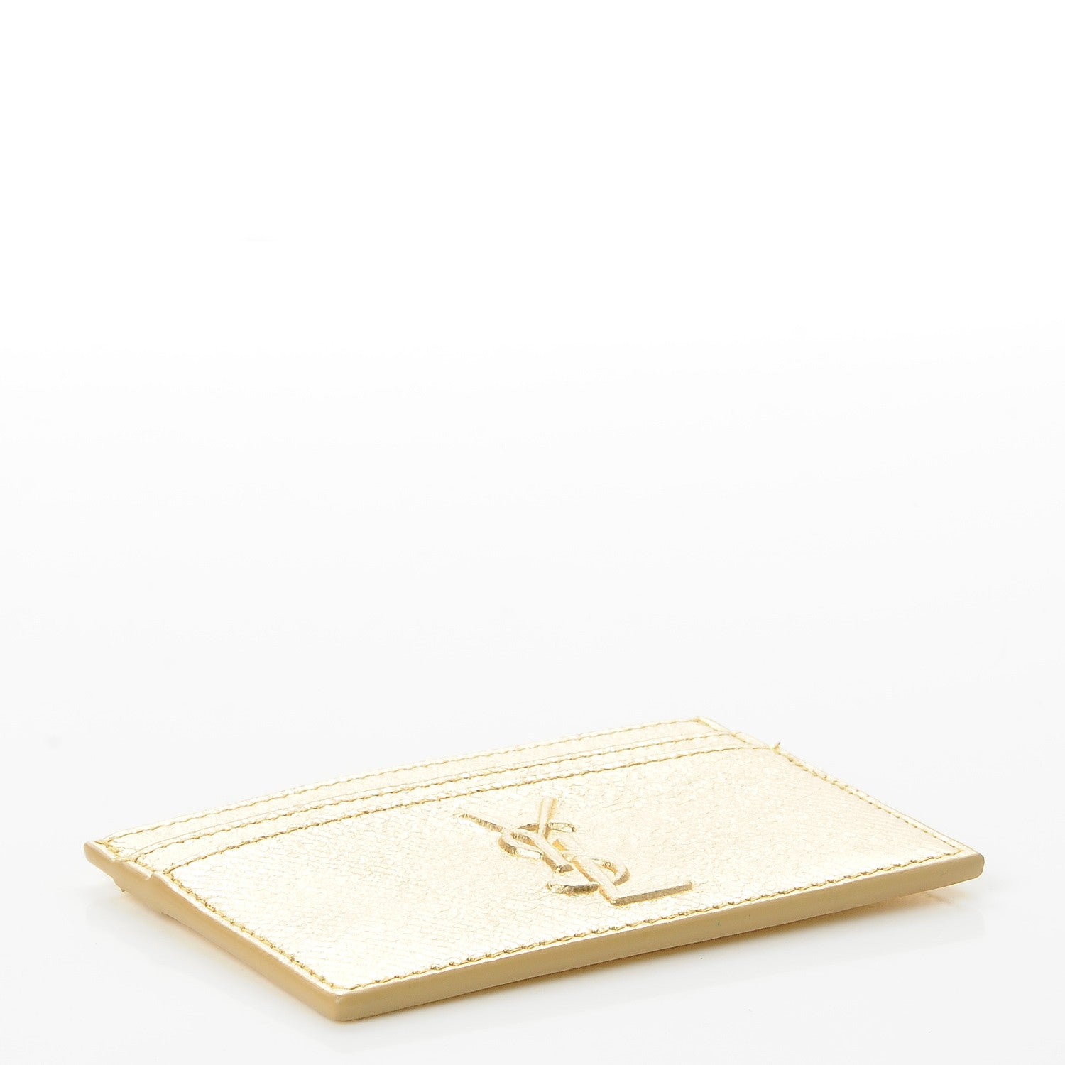 Saint Laurent Metallic Calfskin Monogram Credit Card Case Gold 4 of 8