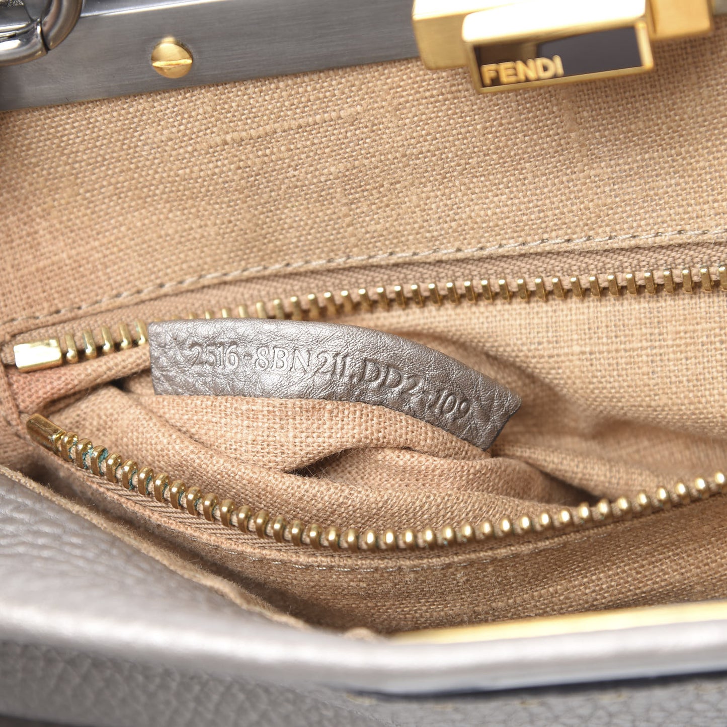 Metallic Calfskin Romano Selleria Medium Peekaboo Iconic Satchel Silver