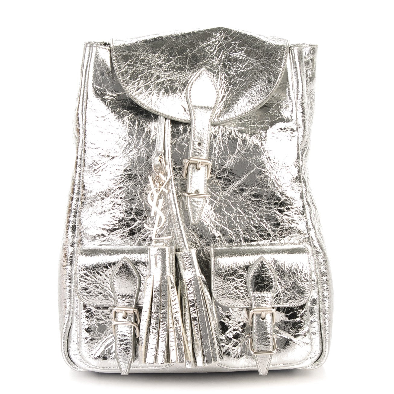 Metallic Calfskin Festival Backpack Silver