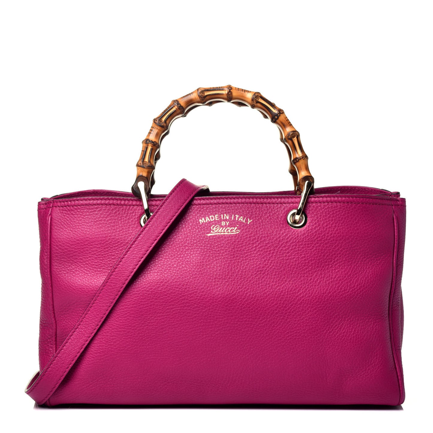 Pebbled Calfskin Medium Bamboo Shopper Tote Bright Bougainvillea