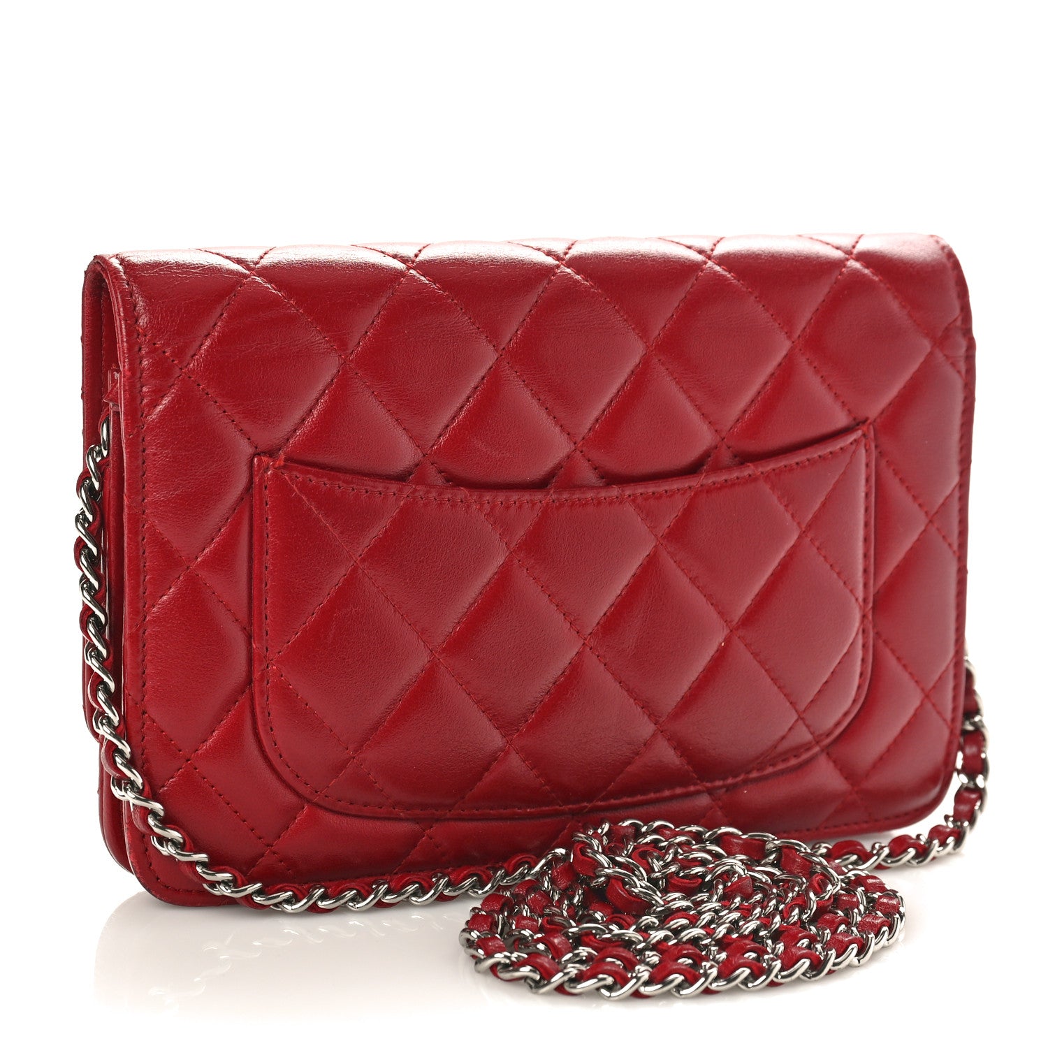 Chanel Lambskin Quilted Wallet On Chain WOC Red 2 of 10