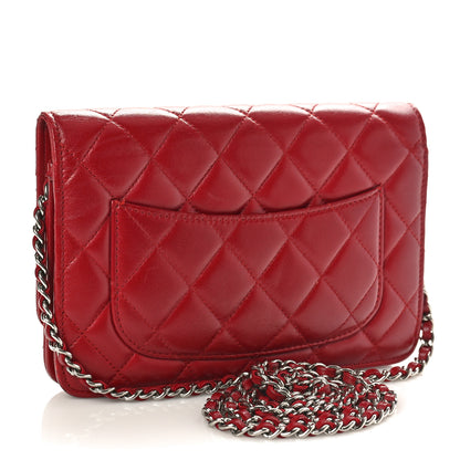 Chanel Lambskin Quilted Wallet On Chain WOC Red 2 of 10