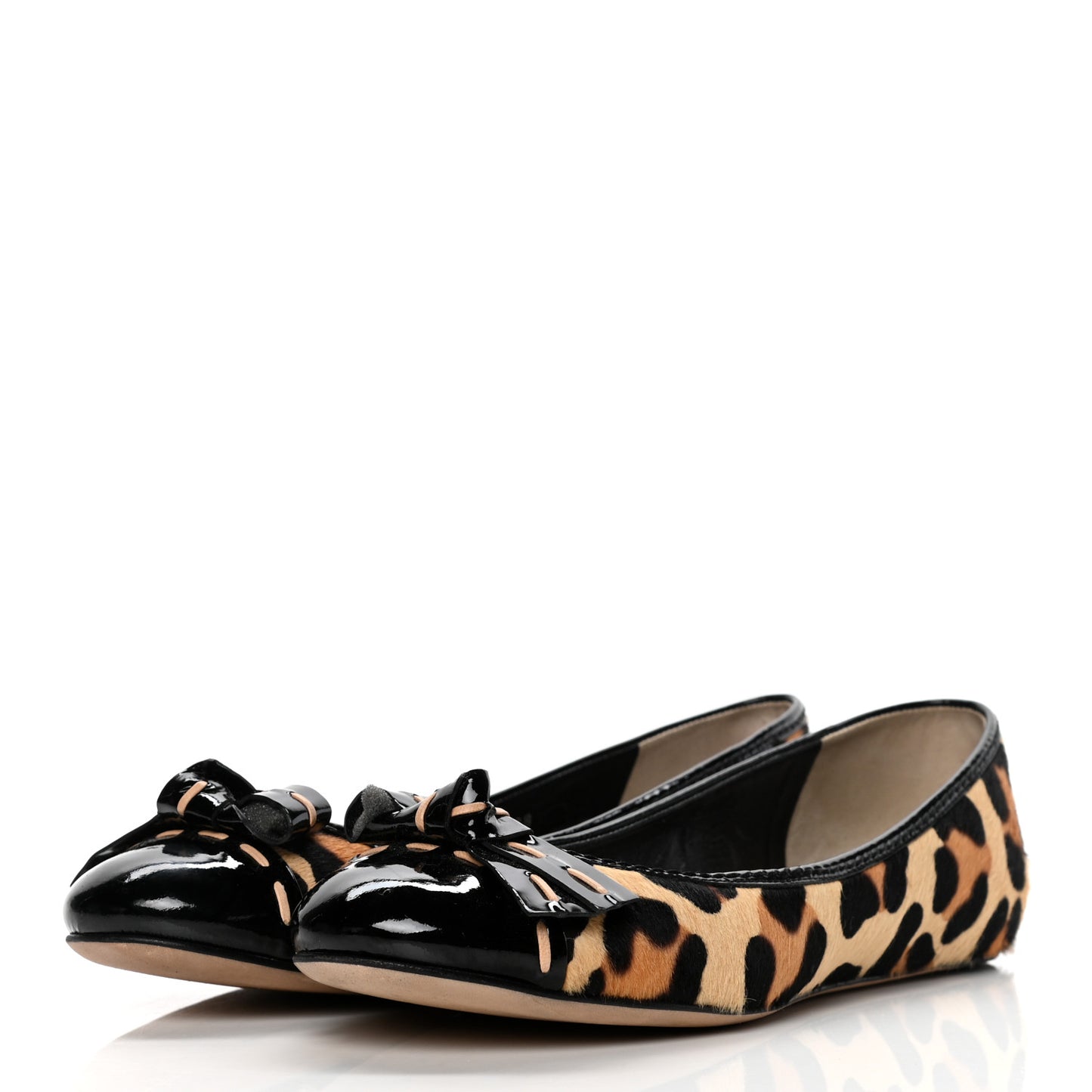 Calf Hair Patent Leopard Ballet Flats 38 Black