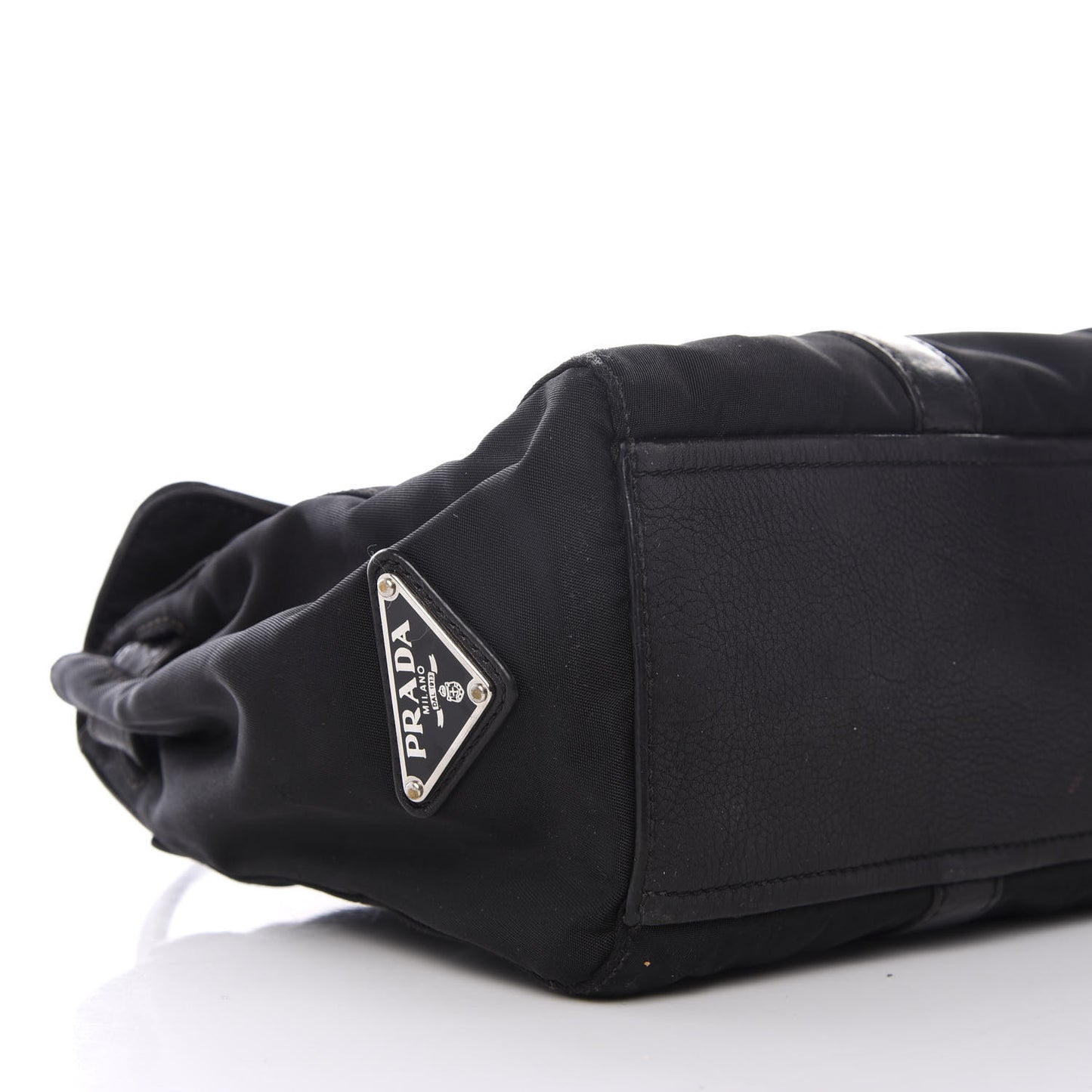 Tessuto Nylon Vitello Foldover Pushlock Satchel Black