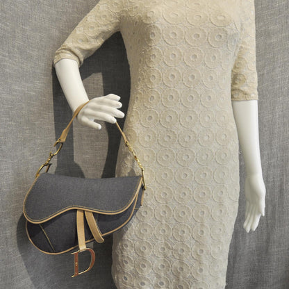 Christian Dior Denim Calfskin Saddle Bag Blue 4 of 10