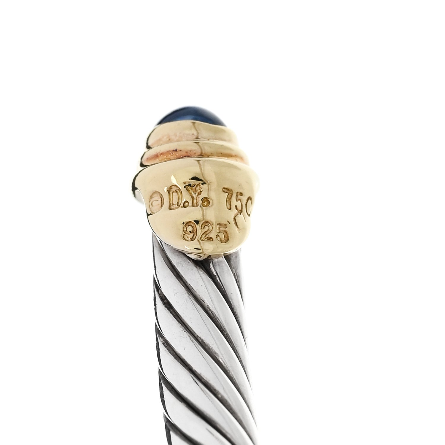 David Yurman Sterling Silver 18K Yellow Gold Blue Sapphire 4mm Cable Classics Bracelet 3 of 3