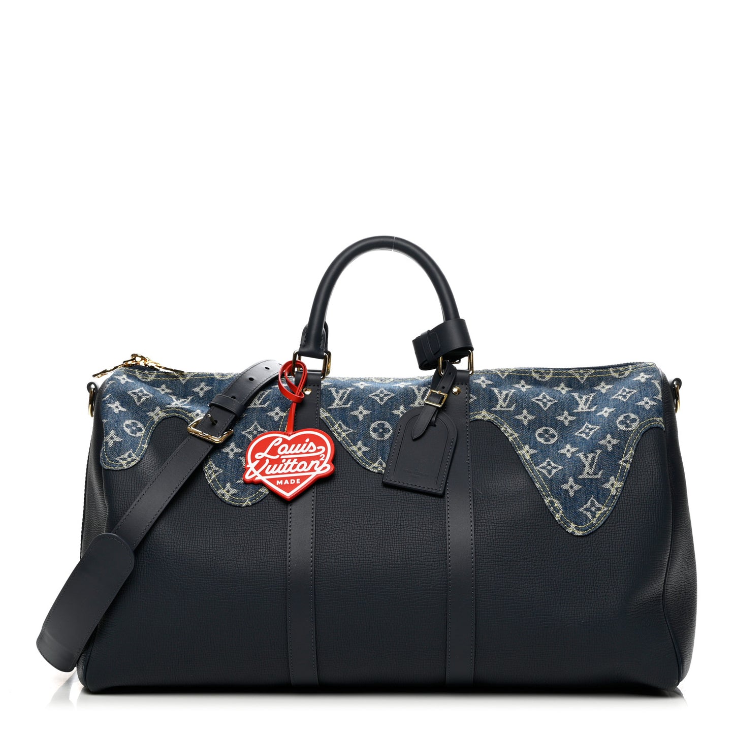 X NIGO Taurillon Monogram Denim Drip Keepall Bandouliere 50 Blue