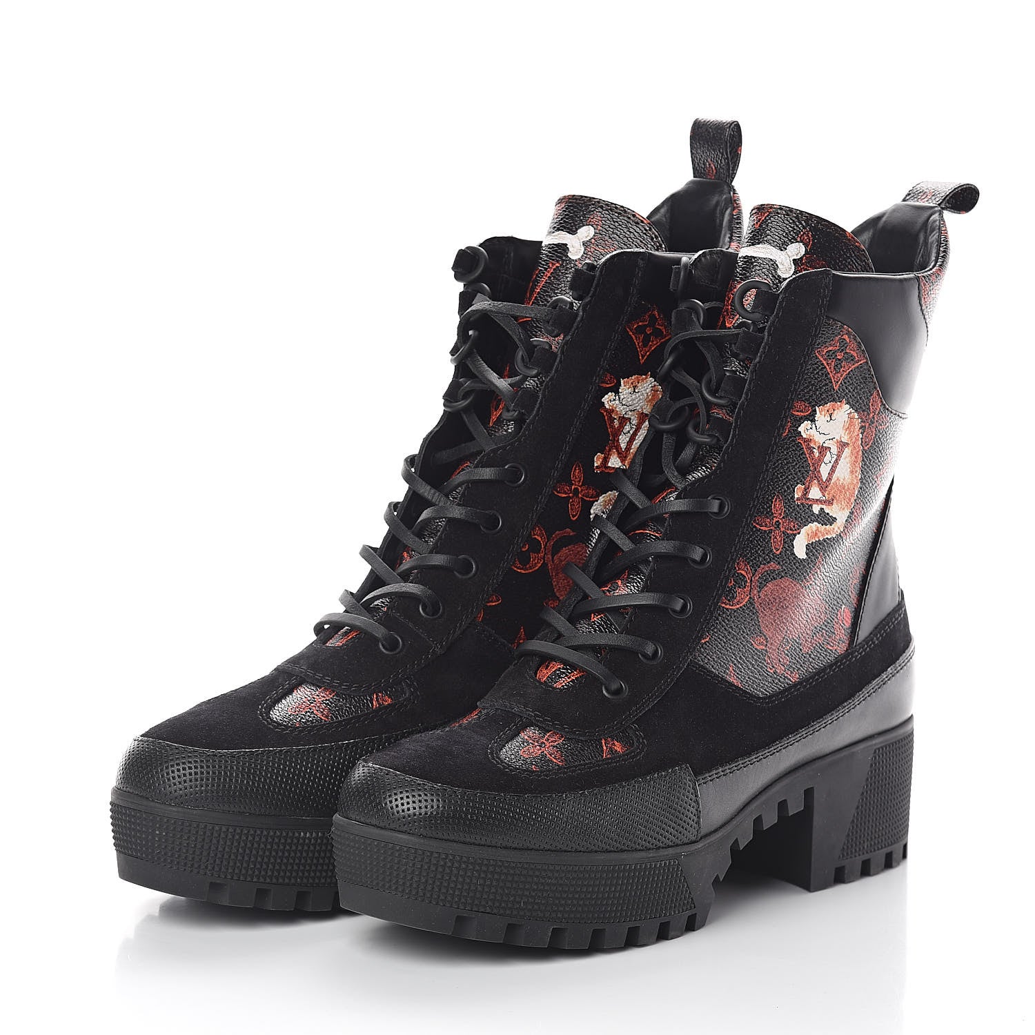 Louis Vuitton Suede Calfskin Catogram Laureate Platform Desert Boots 41 Black Marron 3 of 7