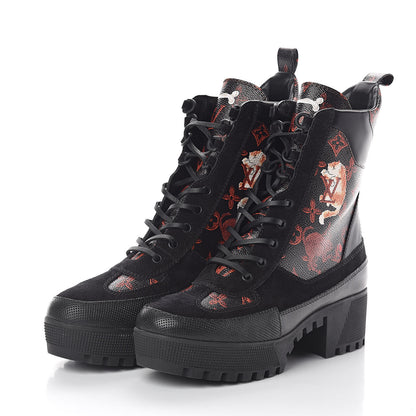 Louis Vuitton Suede Calfskin Catogram Laureate Platform Desert Boots 41 Black Marron 3 of 7