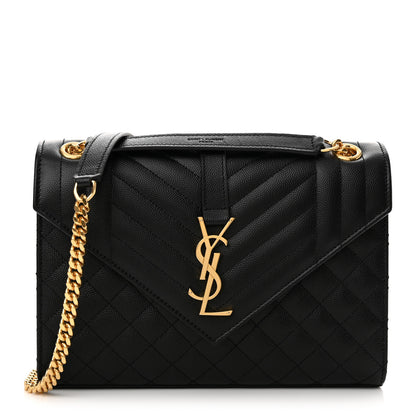 Saint Laurent Grain De Poudre Textured Mixed Matelasse Triquilt Medium Monogram Satchel Black 1 of 12