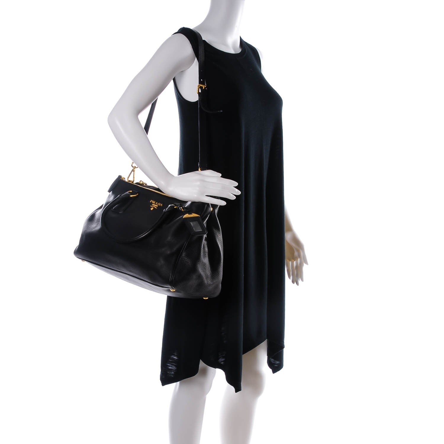 Prada Cervo Double Zip Satchel Nero Black 2 of 7