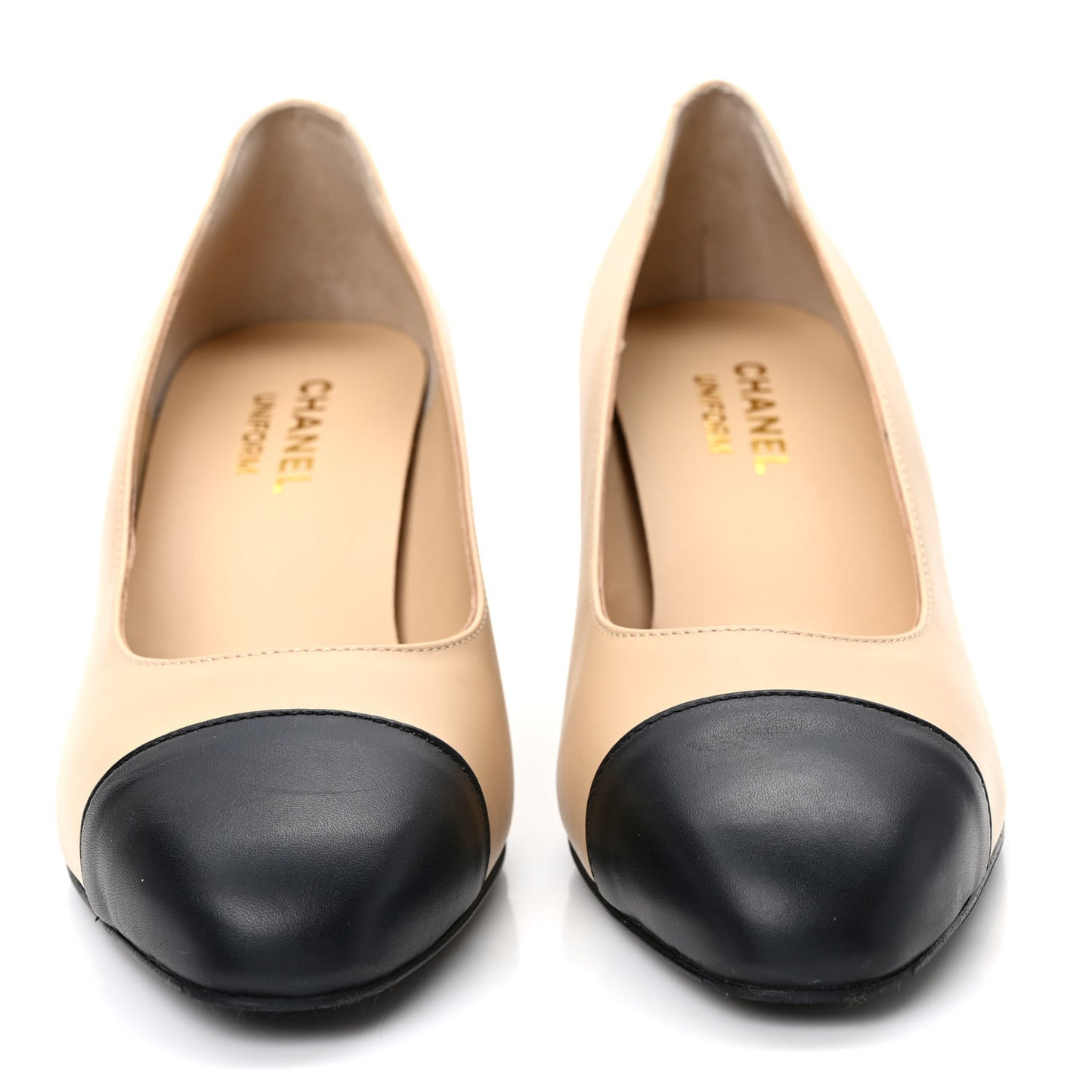 Lambskin Cap Toe CC Pumps 40 Beige Black