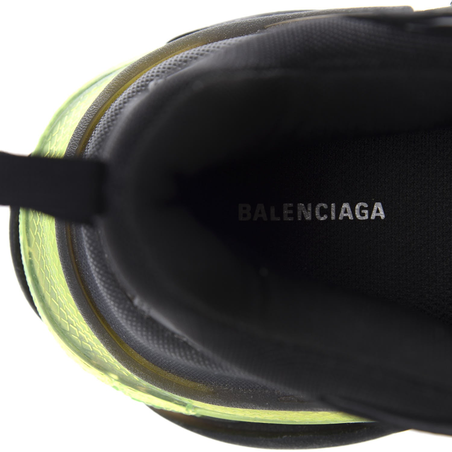 Balenciaga Fabric Mesh Clear Sole Mens Triple S Sneakers 42 Black Yellow Fluo 7 of 8