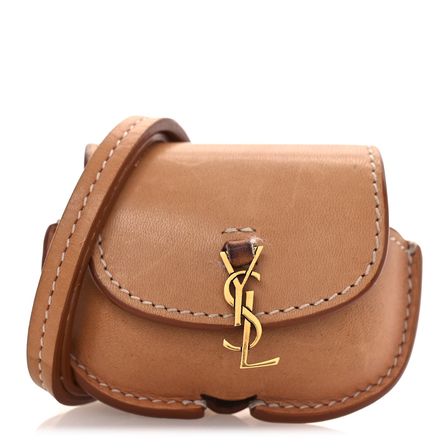 Calfskin Kaia Airpods Micro Bag Vintage Brown Gold