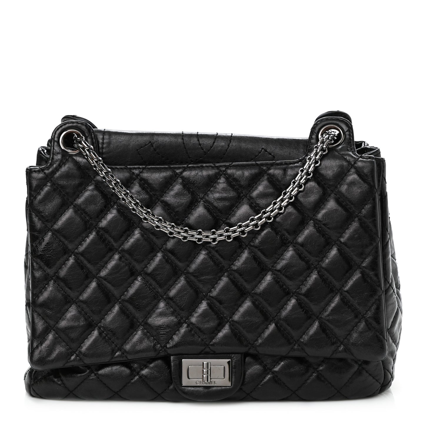 Metallic Aged Calfskin Quilted Reissue 2.55 Accordion Flap Black