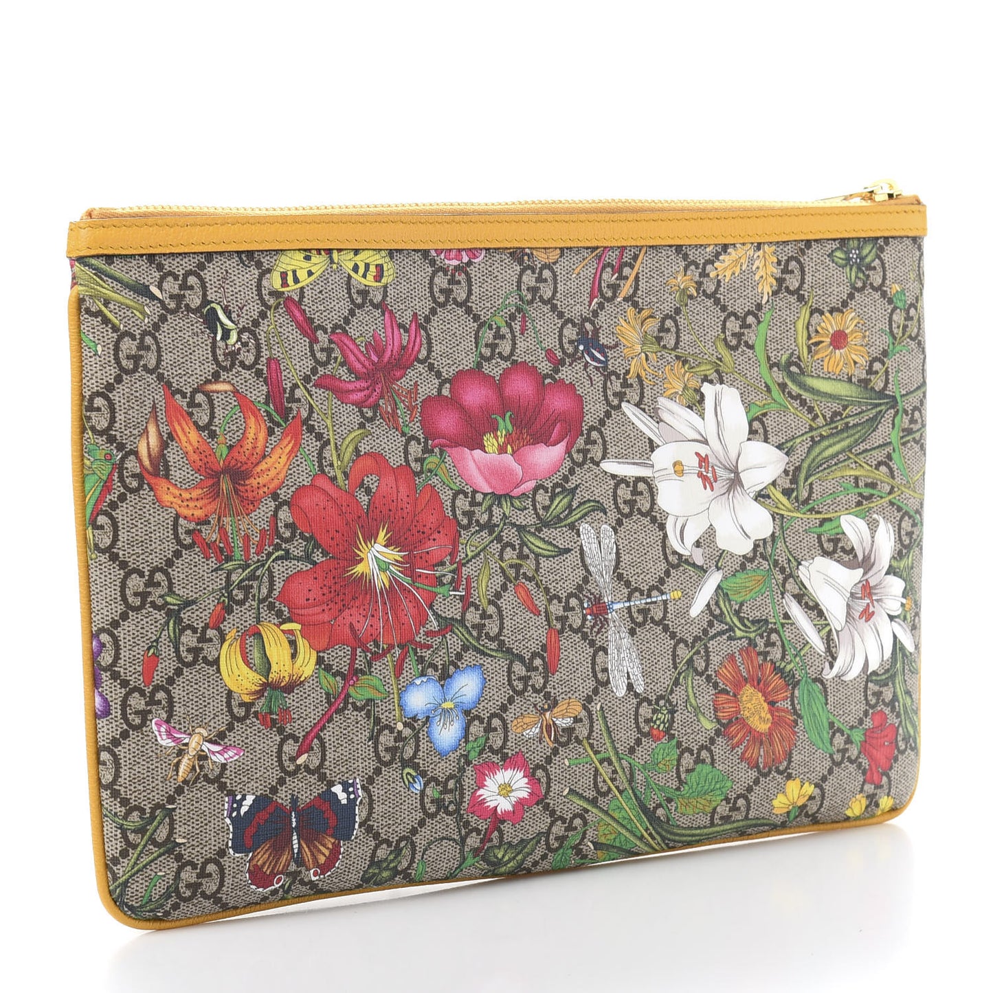 GG Supreme Monogram Flora Large Ophidia Pouch Clutch Beige Multicolor Crop