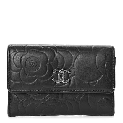 Chanel Lambskin Camellia Embossed Card Holder Wallet Black 1 of 8