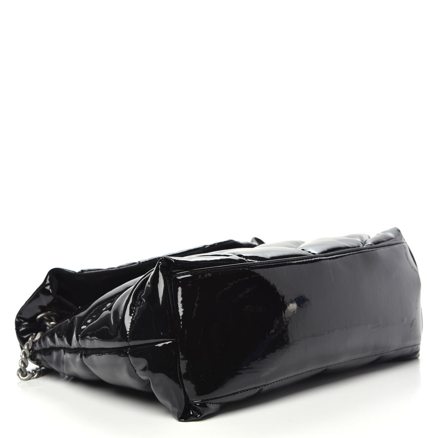 Patent Lambskin Quilted Medium Loulou Puffer Monogram Chain Satchel Black