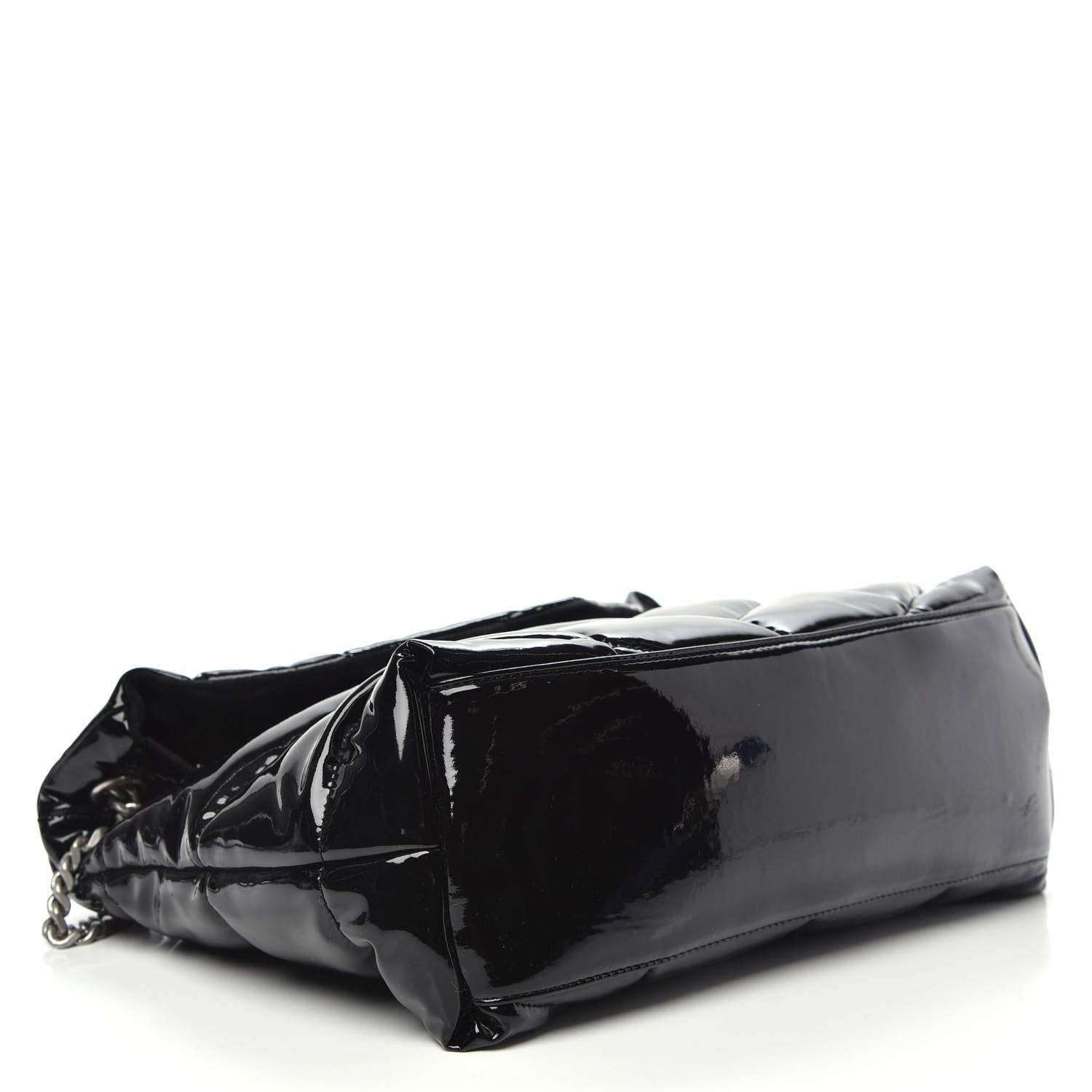 Saint Laurent Patent Lambskin Quilted Medium Loulou Puffer Monogram Chain Satchel Black 5 of 11