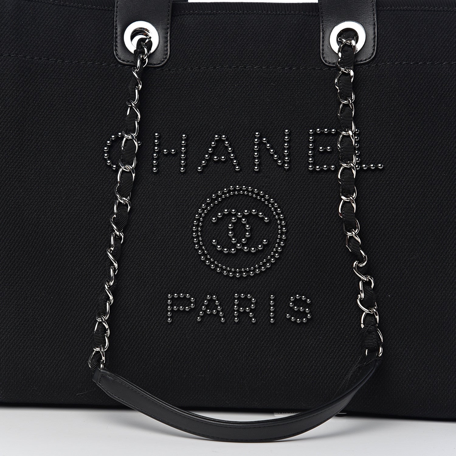 Chanel Canvas Pearl Medium Deauville Tote Black 7 of 10