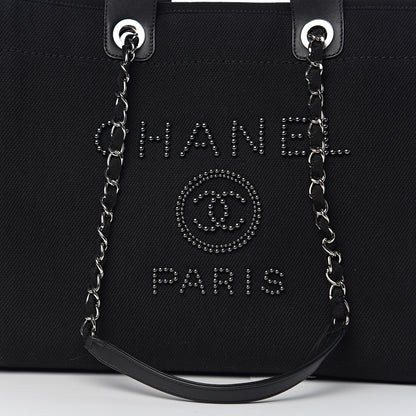 Chanel Canvas Pearl Medium Deauville Tote Black 7 of 10