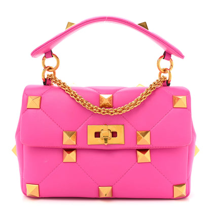 Valentino Garavani Nappa Large Roman Stud Shoulder Bag Pink PP 1 of 12
