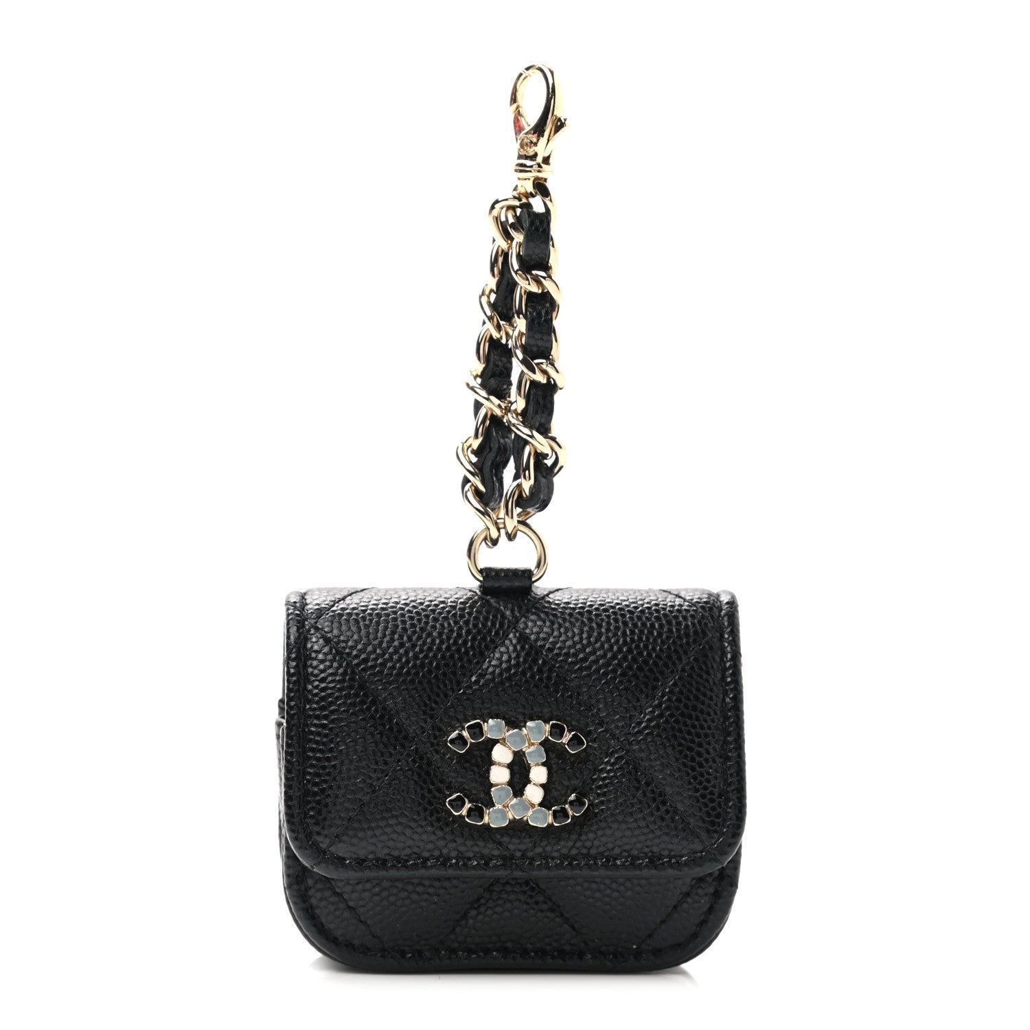 Chanel Caviar Quilted Crystal CC Airpods Pro Case Black 1 of 5