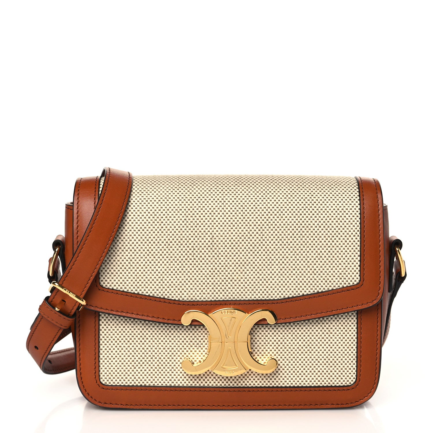 Celine Textile Natural Calfskin Teen Triomphe White Tan 1 of 8