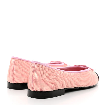 Chanel Sequin Grosgrain Cap Toe Ballerina Flats 41 Pink Black 4 of 9
