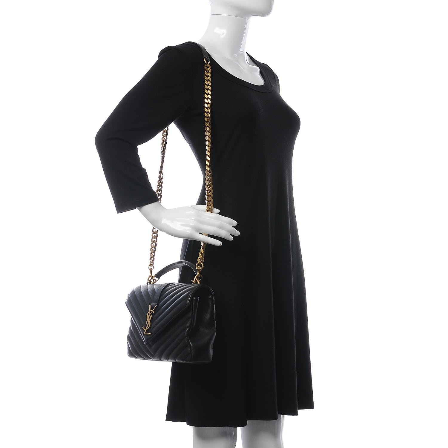 Saint Laurent Sheepskin Matelasse Chevron Monogram Medium College Bag Black 2 of 7